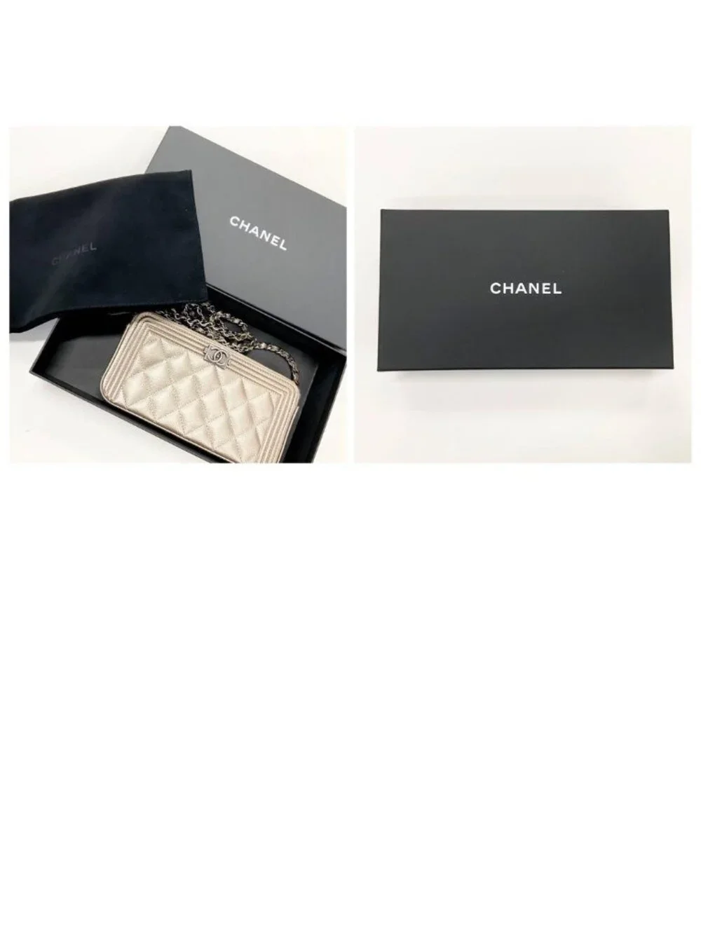 Chanel Caviar Leather CC Logo Boy Chain Wallet Shoulder